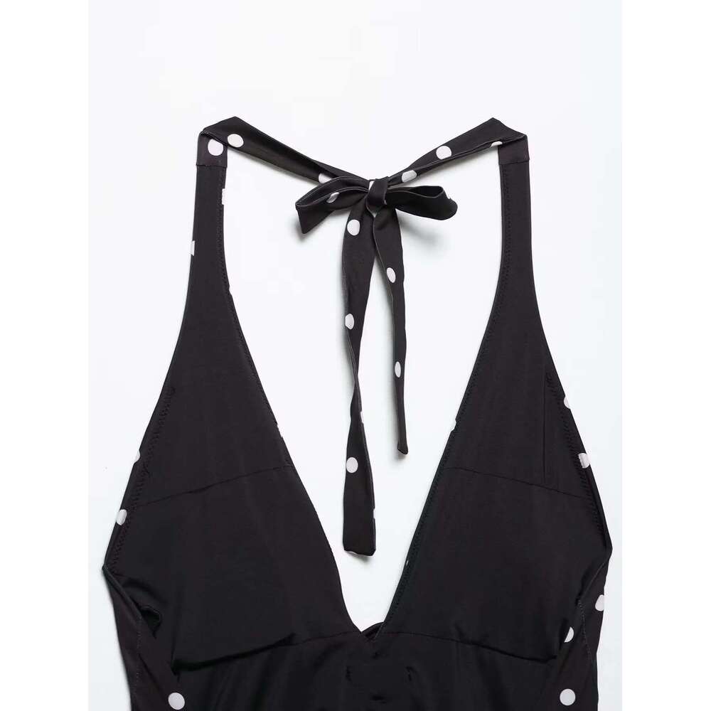 RARA Ladies Sleeveless Halter - Style Polka Dot Swimsuit with 3D Flower Decoration Trendy and Elegant Women's Swimwear