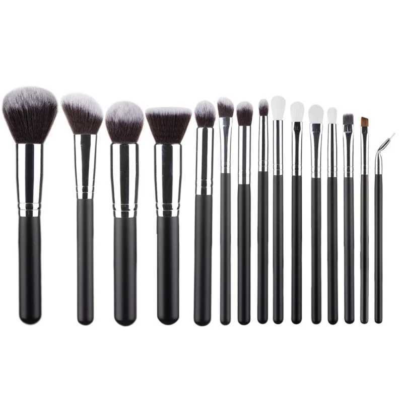 15 Makeup Brush Set Rose Gold Brush Set Black Fiber Bristles Wooden Handle Makeup Tools with New Brush BagW250605