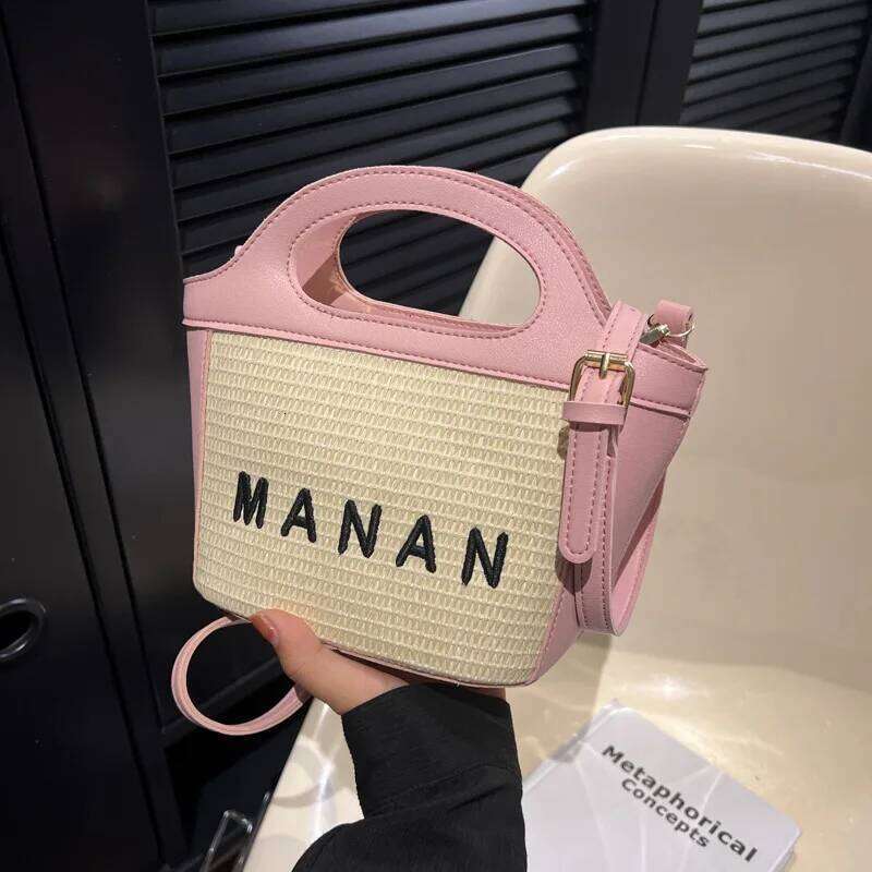 Hot Selling Women's Fashionable Woven Handbag Designer Brand New Trendy Straw Basket Female Bucket Bags Shoulder Messenger Purses