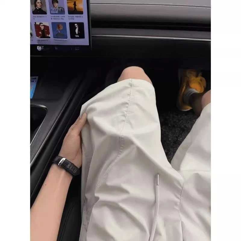 white Diagonal Cut Casual Shorts Mens Summer Ice Silk Quick-drying Charge Pants Over The Knee 45-minute Medium Pants XJ250605