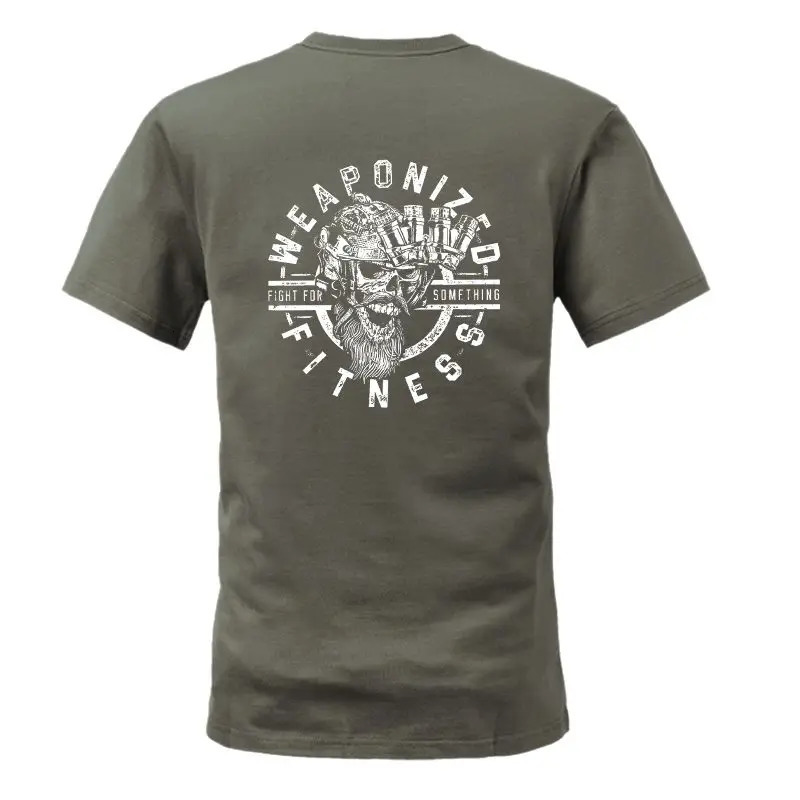 American Fashion Short Sleeved Summer Tactical Military Fan Half Printed Round Neck Pure Cotton Breathable Tshirt 250604