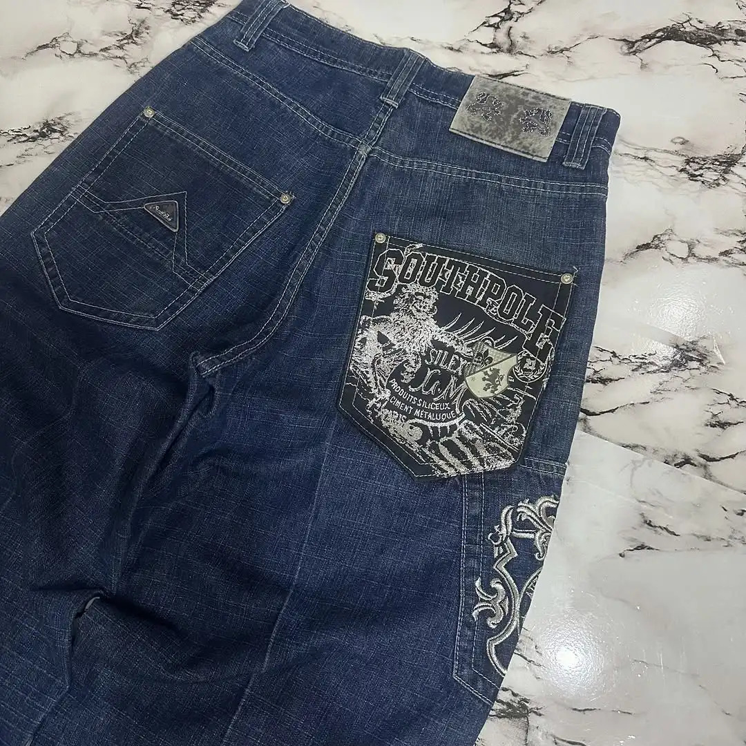 Y2K Trendy Street High Waist Loose Women Jeans Hiphop Goth Casual Wideleg Pants Blue Harajuku Retro Multipocket Straight Pants 250604