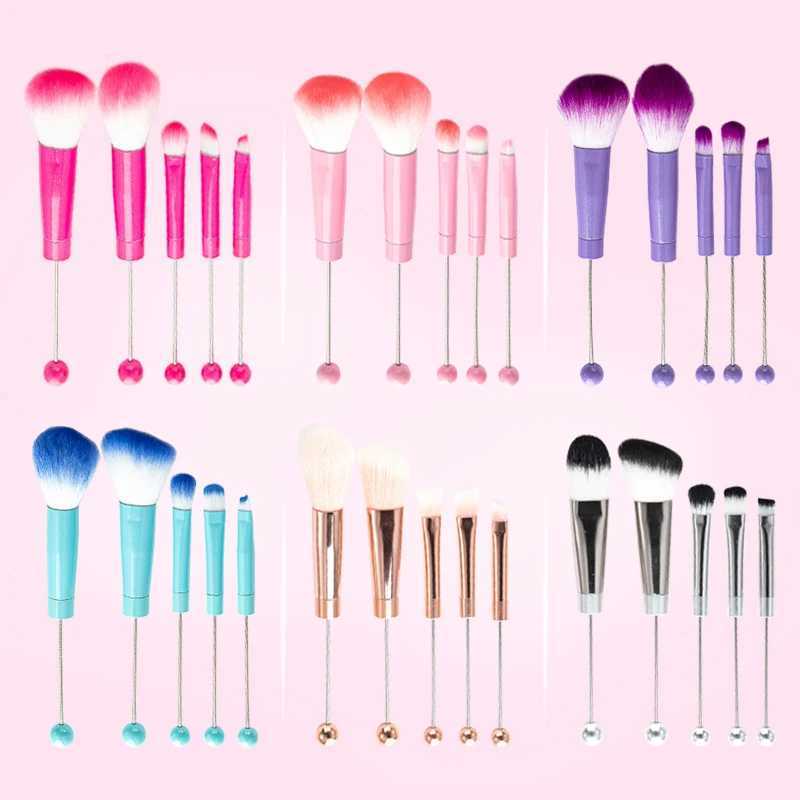 5Pcs Beaded Eyeshadow Brush DIY Beaded Cosmetic Brush Makeup Brushes Tool Kit Metal Handle Durable Eye Makeup Brushes W250605