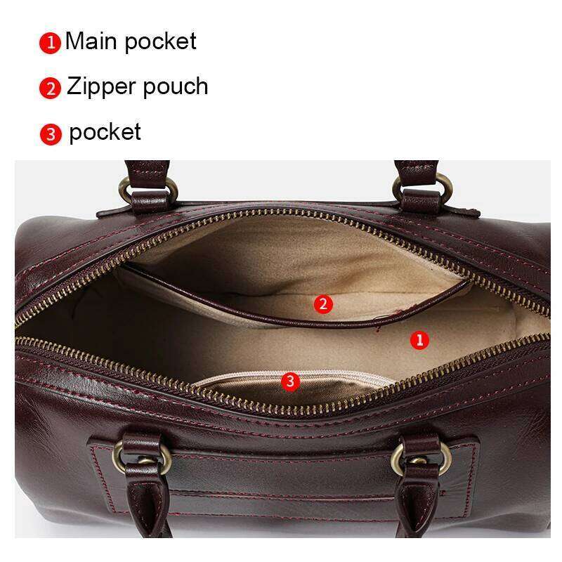 Leather Top Layer Cowhide High-End Boston Pillow Fashionable Casual Handbag Single Shoulder Crossbody Women's Bag 2025/06/05