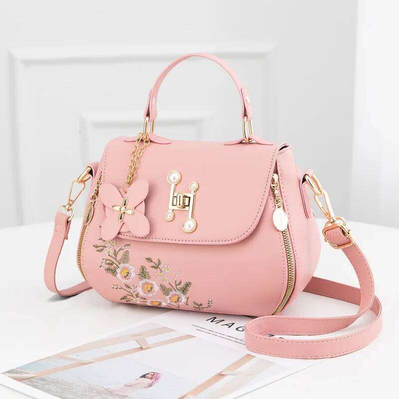 Fashion Embroidered Women's Handbag Temperament Trend Light Shoulder Crossbody Bag Women's Floral Decor Handbag