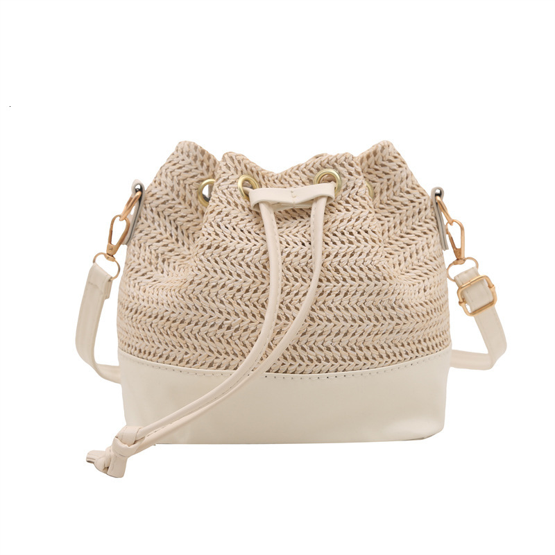 designer Korean Style Fashion Trend Crossbody Bag Personality Straw Bag 2025 Spring New Casual Color-Block Handbag Bucket Bag