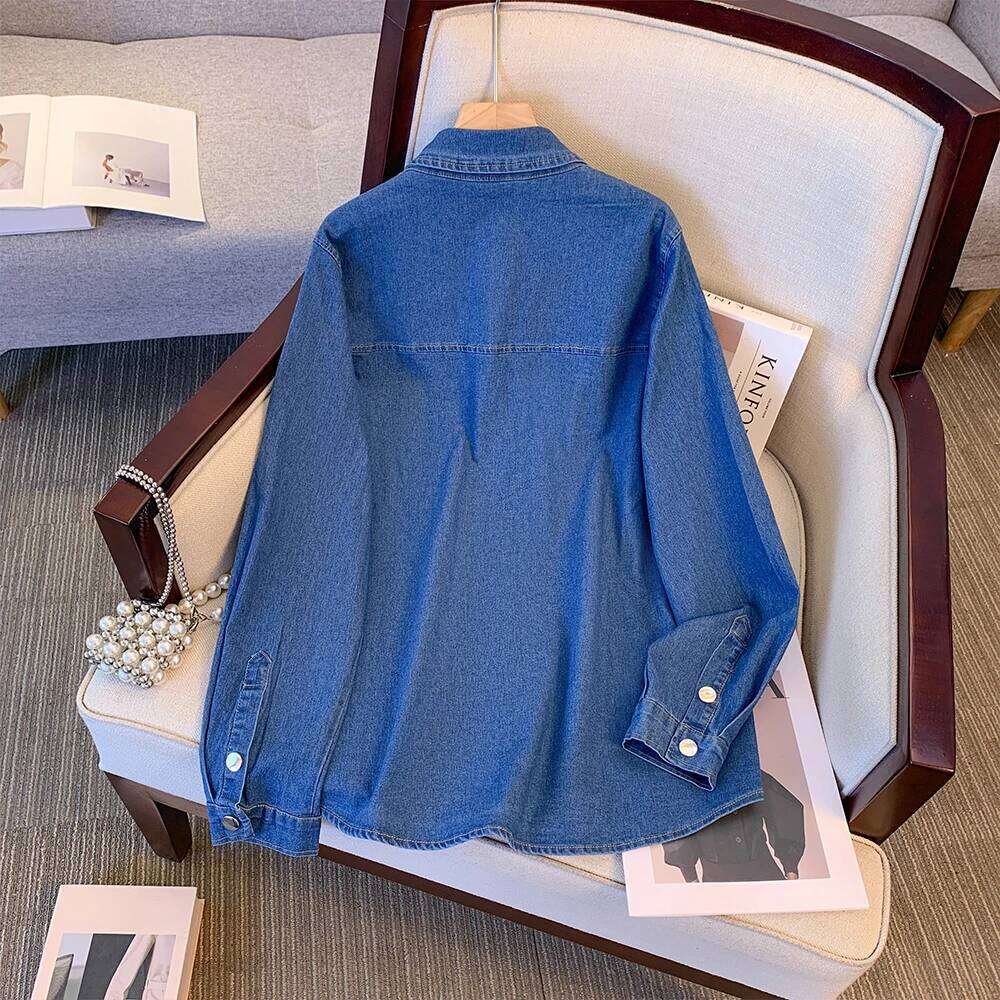 Spring and Autumn Plus Size Casual Simple Loose Blue Long Denim Coat 2025 New Women's Clothing Cargo Jacket