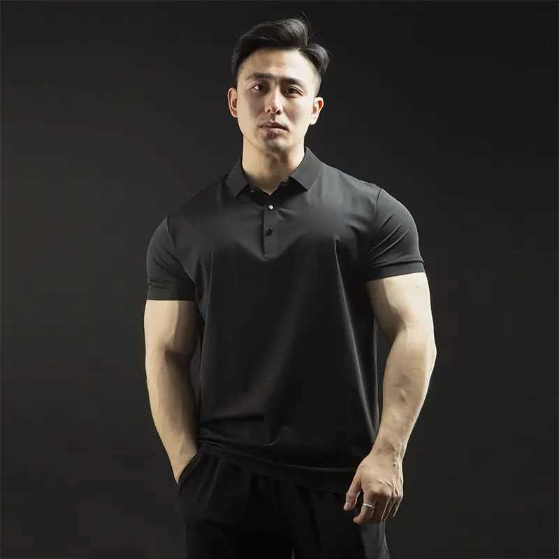 With Collar T Shirt for Men Plain Chic Summer Short Quarter Sleeve Man Polo Shirts Music Elastic Luxury Elegant Tee Aesthetic Xl XJ250605