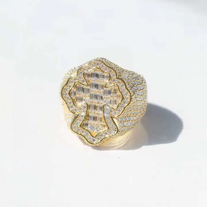 Moissanite Ring Men 925 Sterling Silver Pass Diamond Tester Iced Out Rock Baguette Ring Gold Plated Moissanite Hip Hop Ring
