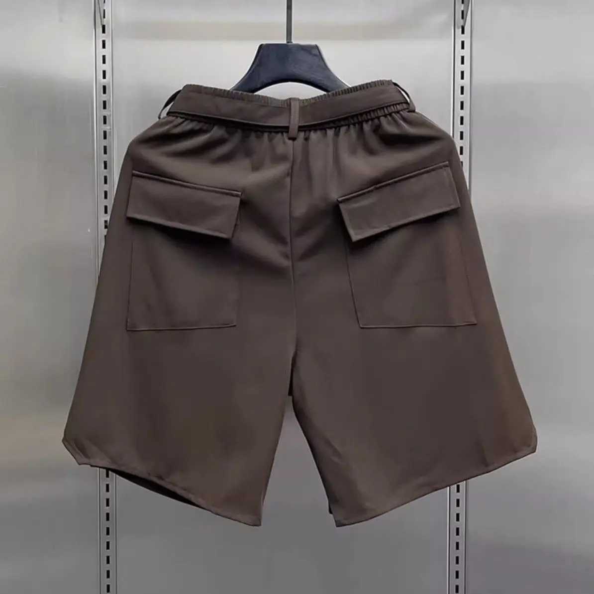 Mens Summer Pure Color Coffee Drawstring Casual Ice Silk Lightweight Breathable Loose Fit Trendy Straight Fit 5 Inch Shorts XJ250605