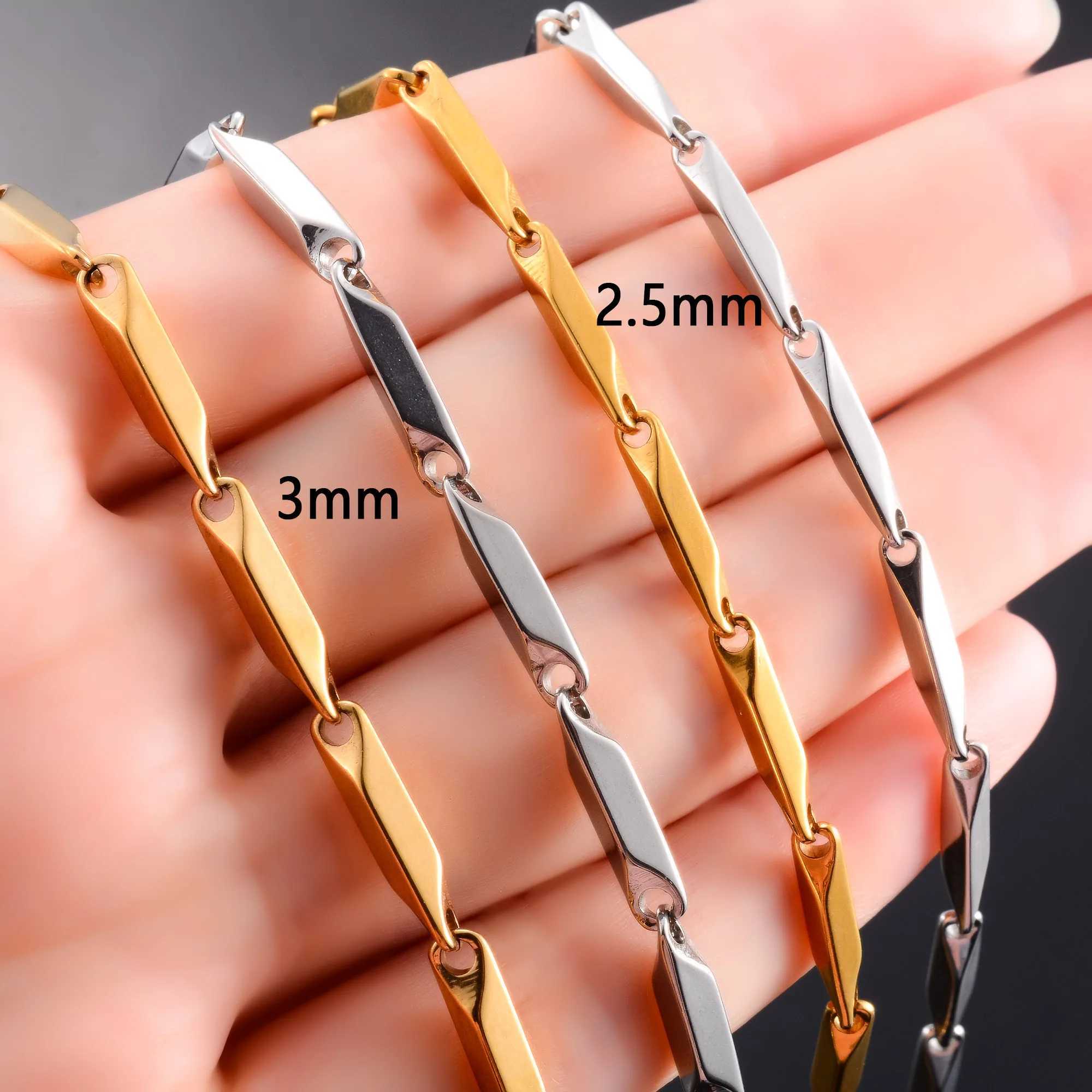 2.5mm/3mm Wide Stainless Steel Bar Link Bamboo Necklace Neck Chain for Women Mens Choker Rock Fashion Metal Jewelry Accessories XJ250604