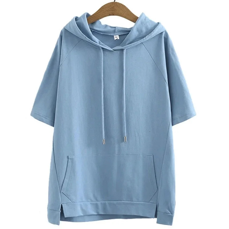 Oversize 4XL Loose Sweatshirts Women Cotton Hoodies Summer Shortsleeves Thin Tees Female Casual Pullover Tops Outerwear 250604