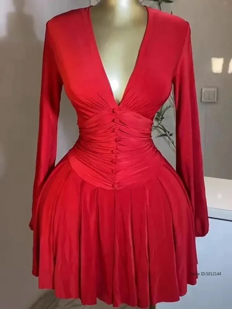 Womens Party Mini Dress Springsummer Latest Casual Sexy Plunge Ruched Lantern Sleeve Button Daily A Line Short Skirt 250604