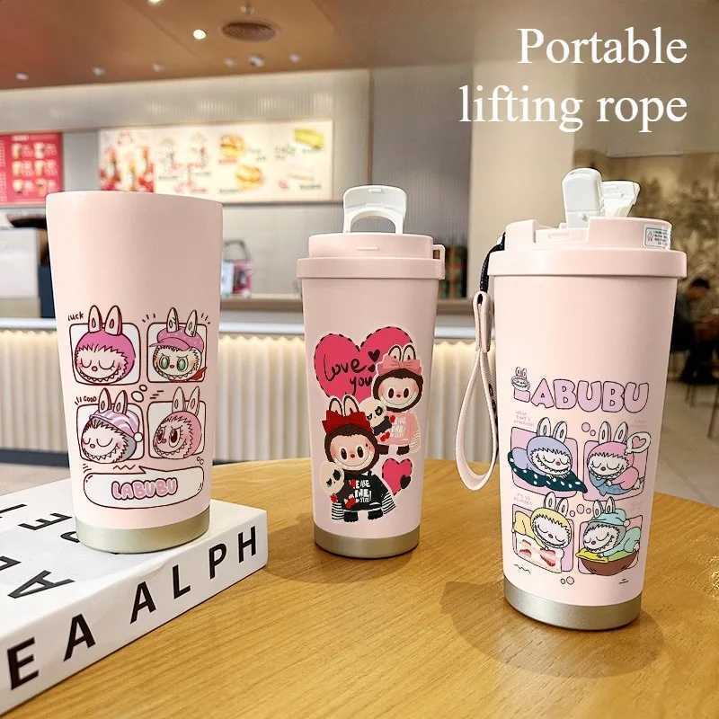 LABUBU Stainless Steel Thermos Cup Large Capacity Water Cup Portable Straw Cup Cute Cartoon Design Ideal Gift for Family Friends X250605