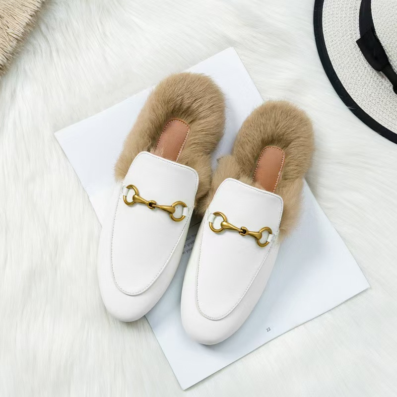 loafers e04b3 Winter plush metal decoration soft soled moccasins sewing solid furry slip on flats women winter nurse work shoes