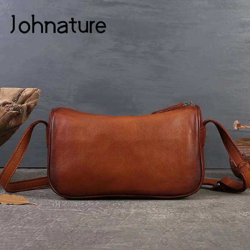 Johnature 2025 New Vintage Genuine Leather Versatile Women Bag Handmade Cowhide Casual Solid Color Shoulder & Crossbody Bags 2025/06/05