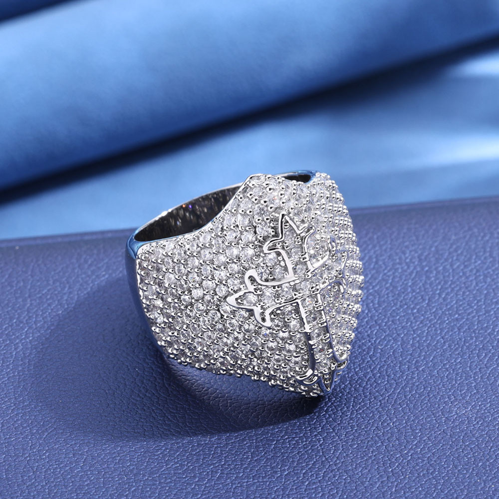 Hip hop Moissanite cross ring trendy accessory high-end mens ring moissanite