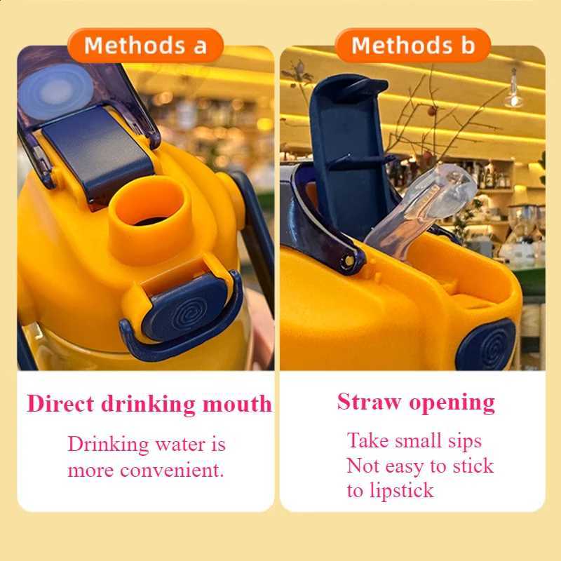 LABUBU Cartoon Sports Water Cup 1000/1200ml Large Capacity Water Cup with Straw Vacuum Insulated Kettle Outdoor Use Perfect Gift X2506051