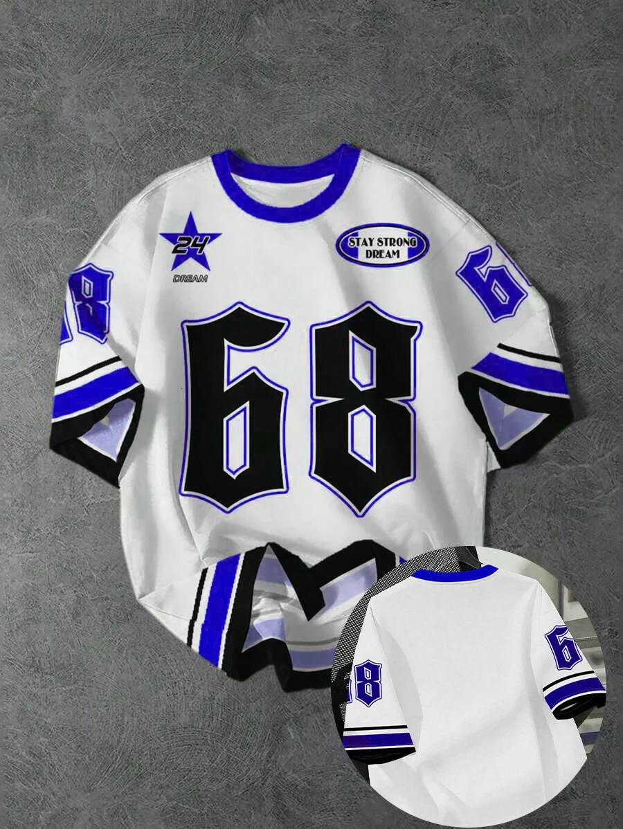 Summer mens casual simple classic sports stripe pattern size 68 and side printed round neck short sleeved Tshirt 250605