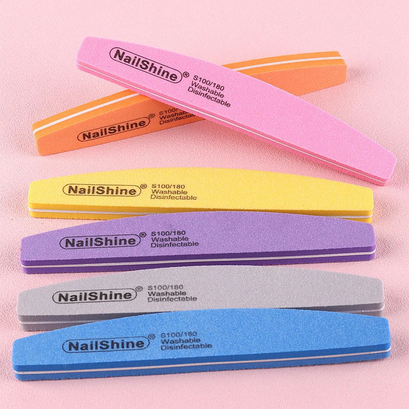 60Pcs Nail Files Sponge 100/180 Grit Moon n Buffer Block Double Side Files For Finger Colorful Foam Tools 250605