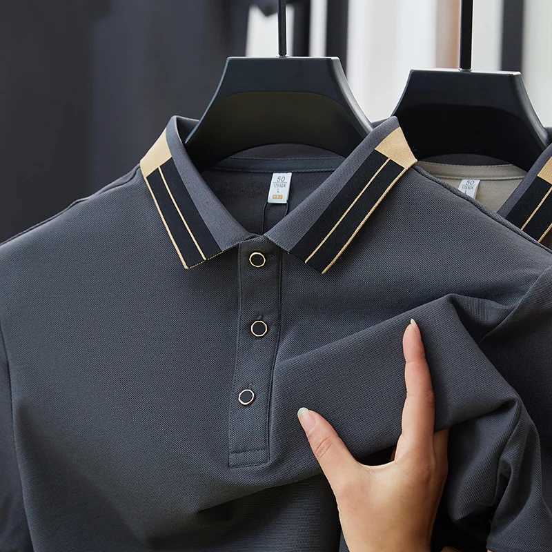 New Summer Solid Color Short Sleeved T-shirt with Collar Embroidery for Mens POLO Loose Business Mens Base Top XJ250605