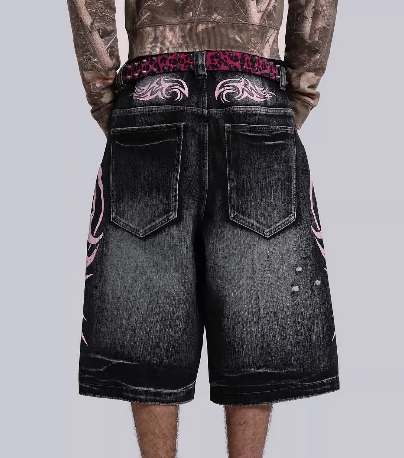 Y2K Denim Shorts Patch Vintage Shorts Men Women Street Hip Hop Fashion Harajuku Punk Loose High Waist Wide Leg Pants 250529