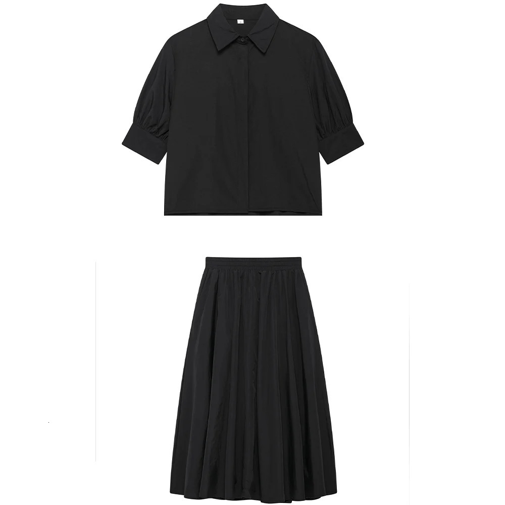 DEEABAE Spring Womens Clothing European And American Style French Fashion Short Sleeved Shirt Wide Swing MIDI Skirt 250605A