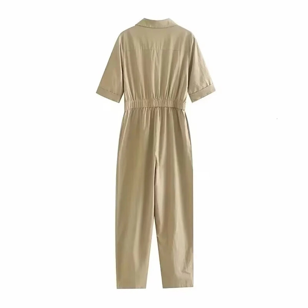 womens casual and elegant n with European American style shortsleeved solid color linen jumpsuit 250604