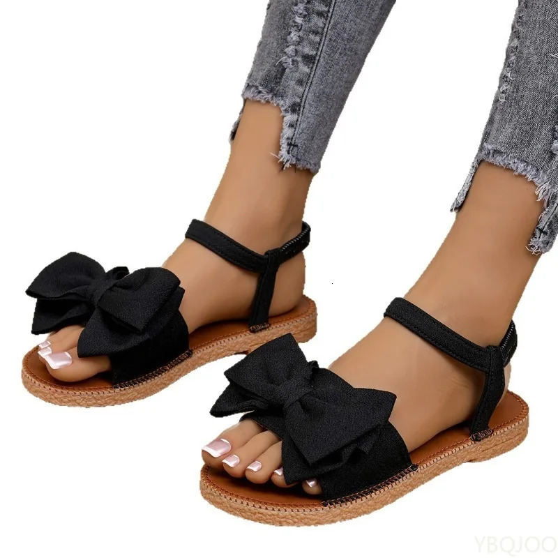Summer Women Antislip Trend Sandals Lightweight Fashionable Beach Casual Slippers Outdoor Bow Tie Flat Shoes 250605