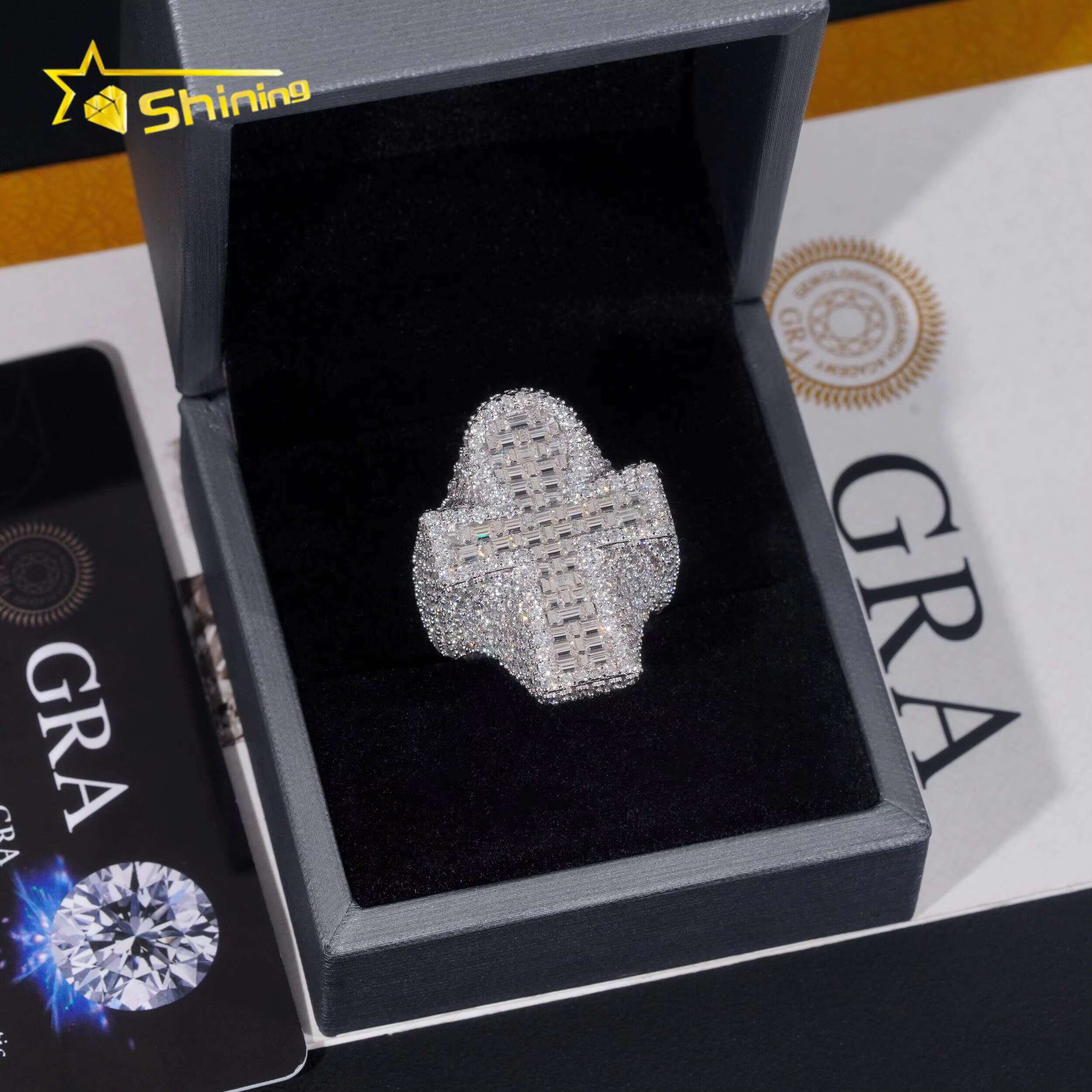 Promotion GRA Certificate 925 Sterling Silver Gold Plated Hip Hop Jewelry VVS Diamond Moissanite Hip Hop Cross Men Ring