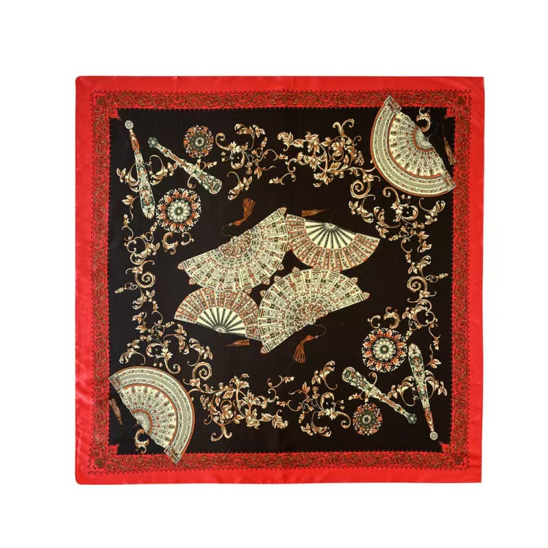 JJJJ silk scarf large square scarf ladies Middle East new high-grade silk scarf fan print scarf beige headscarf scarf
