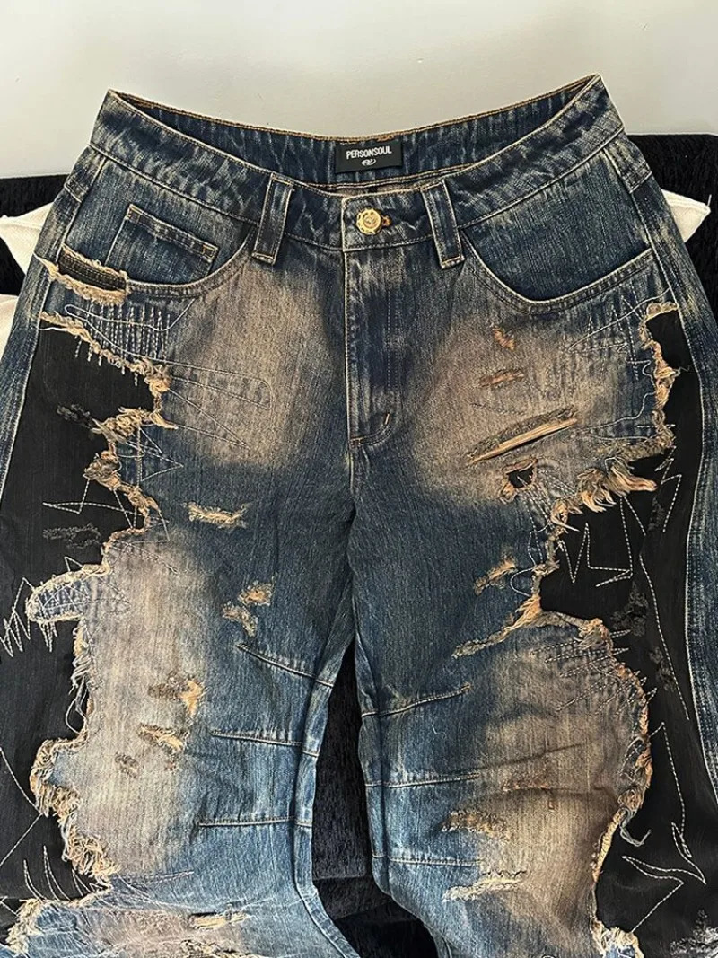 American Niche Heavy Industry Old Destructive Style Wash Jeans for Women Harajuku Fashion Retro Street Loose Casual Girl Jeans 250604