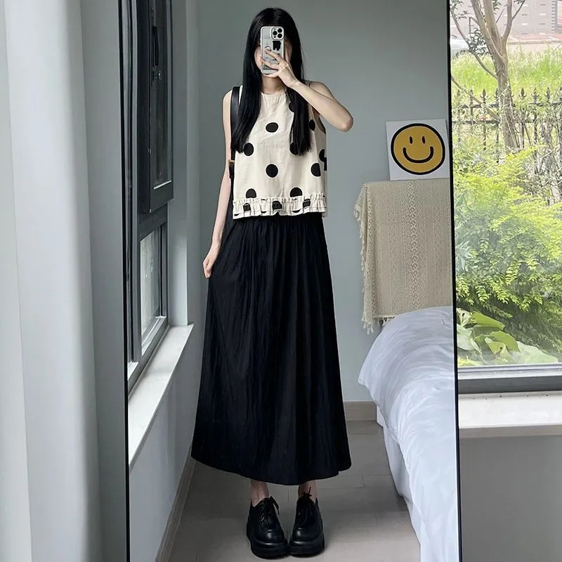 XR277 New summer art French waist mid-length college style big swing skirt trend