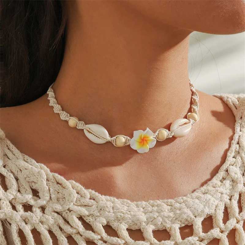 Bohemia Sea Shell Choker Necklace For Women Fashion Summer Sweet Flower Pendant Hand-woven Rope Neck Chain Jewelry Accessory XJ250604