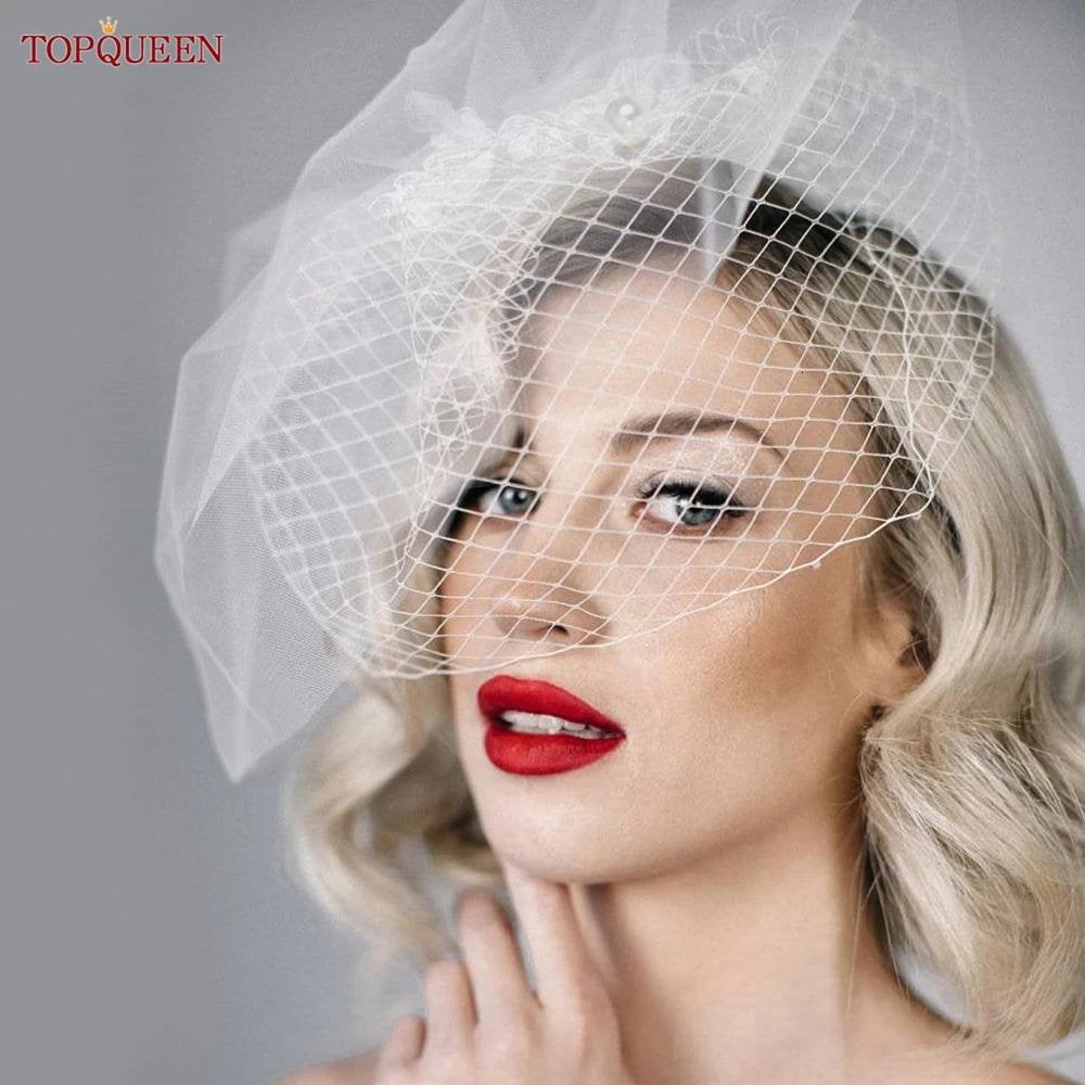 TOPQUEEN VA14 Mini Wedding Veil 2 Tier Birdcage Veil Bridal Head Accessories Russian Tulle Cage Veil White Crinoline Face Veil 250530