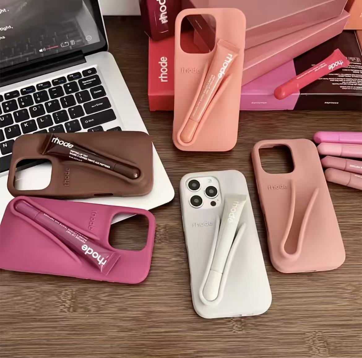 Original Rhode Phone Case for iPhone 15 16 Pro 15 16 Pro Max Lipstick Soft Silicone Bumper Lip Gloss Holder Makeup Cover Rhode