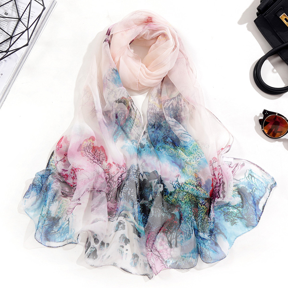 K933 New thin spring and autumn Qiaoqi all-match small silk scarf sunscreen silk scarf Shanshuirenjia scarf Korean version good quality gift