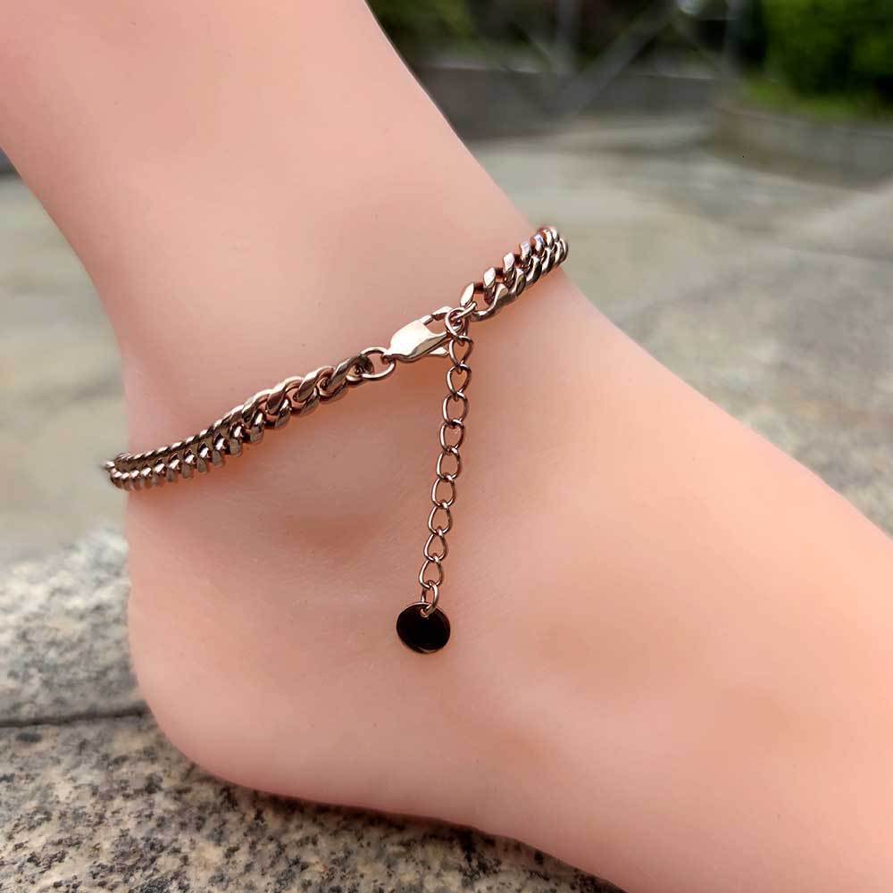 Hip Hop Stainless Steel Cuban Anklet Titanium Steel D-Shaped Buckle Extension Chain Jewelry Anklet for Women High-End Feel