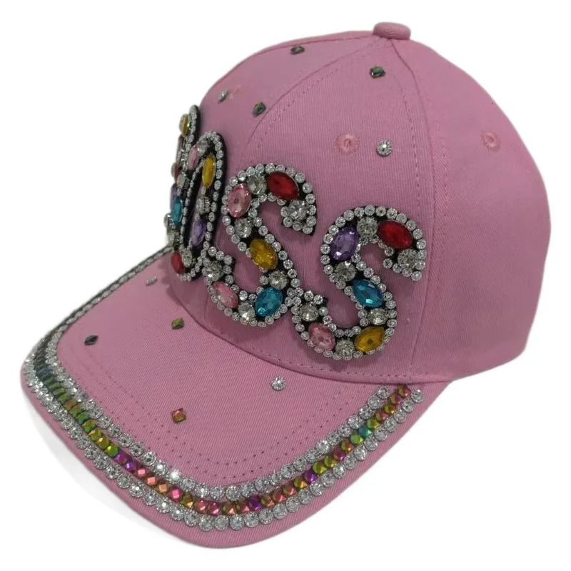 2025 Diamond Studded Letter BOSS Baseball Cap Denim with Holes Versatile Outdoor Sunshade and Sun Protection Hat for Women 250603
