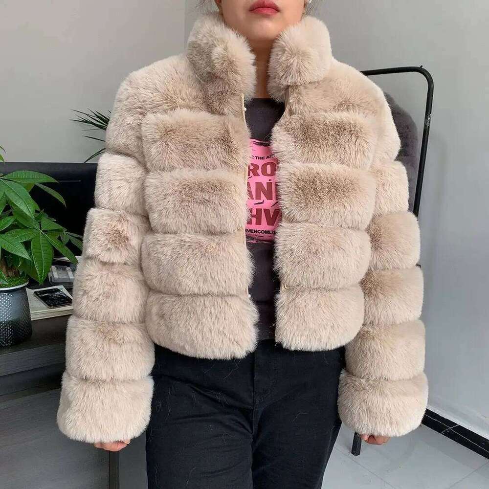 2024 new Fur coat women's winter fashion stand collar artificial high-quality warm Faux fur jacket women
