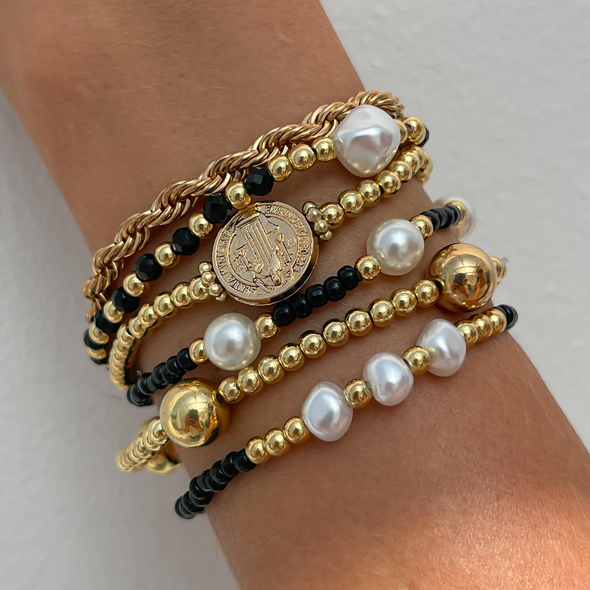 Bohemian Vacation Beaded Bracelet Set Colorful Beads and Pearl Cross Fashion Accessories for Women Gift