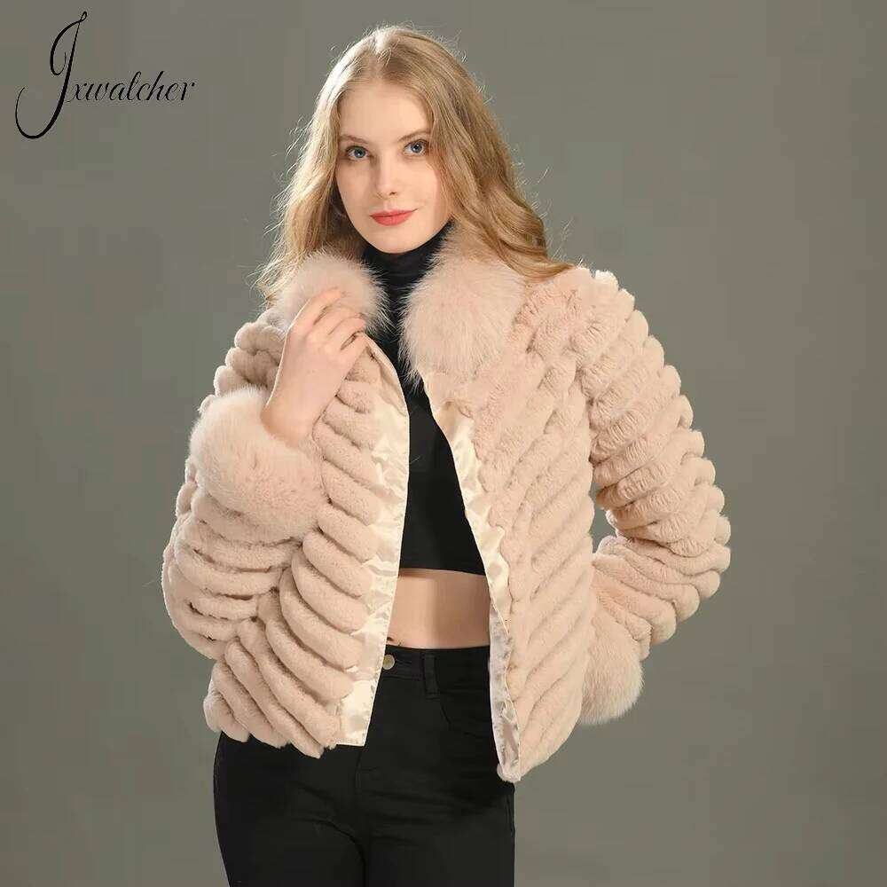 Jxwatcher Natural Rabbit Coat For Women Winter Fashion Reversible Jacket With Real Fox Fur Ladies Casaco Autumn