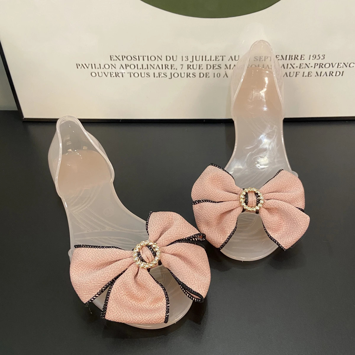 Womens Summer Sandals Flat Bottomed Bow Beach Tourism Vacation Jelly Shoes Crystal Plastic Shallow Mouth Co 250605