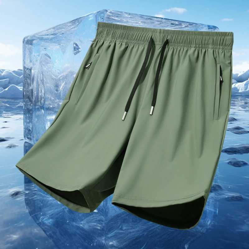 Mens beach shorts ice silk sports five quarter pants summer thin fit solid color versatile fitness running training pantsXJ250605