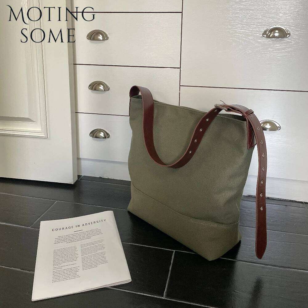 Motingsome Spring Series High Quality Canvas Tote Bag Retro Design Shoulder Handbag Large Capacity Casual Daily Bucket New