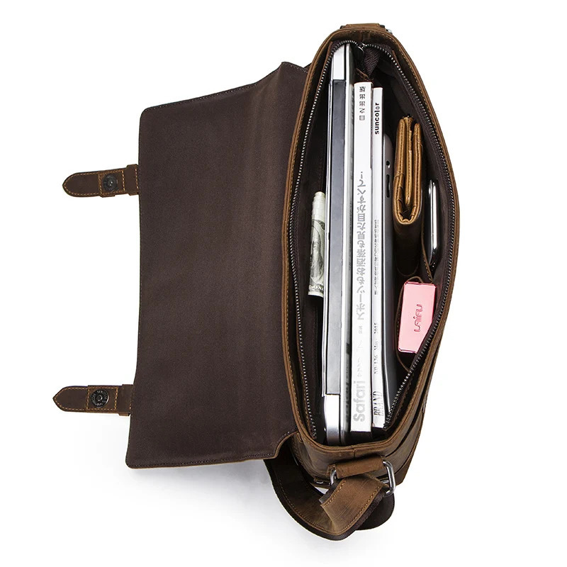 CONTACTS crazy horse genuine leather mens bag vintage man shoulder bags for laptop messenger bags male bolsa crossbody handbag 250603