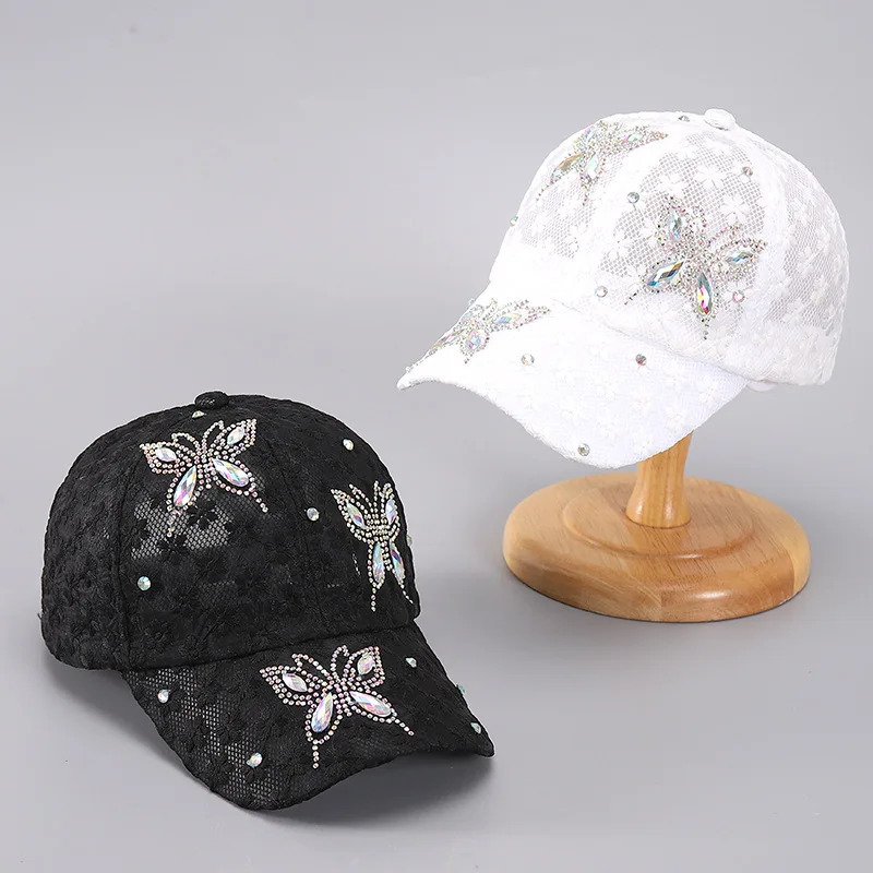 Hat Washed Versatile For Summer Womens Baseball Cap With Diamond Inlaid Denim Duckbill Hat Outdoor Sunshade Hat 250603