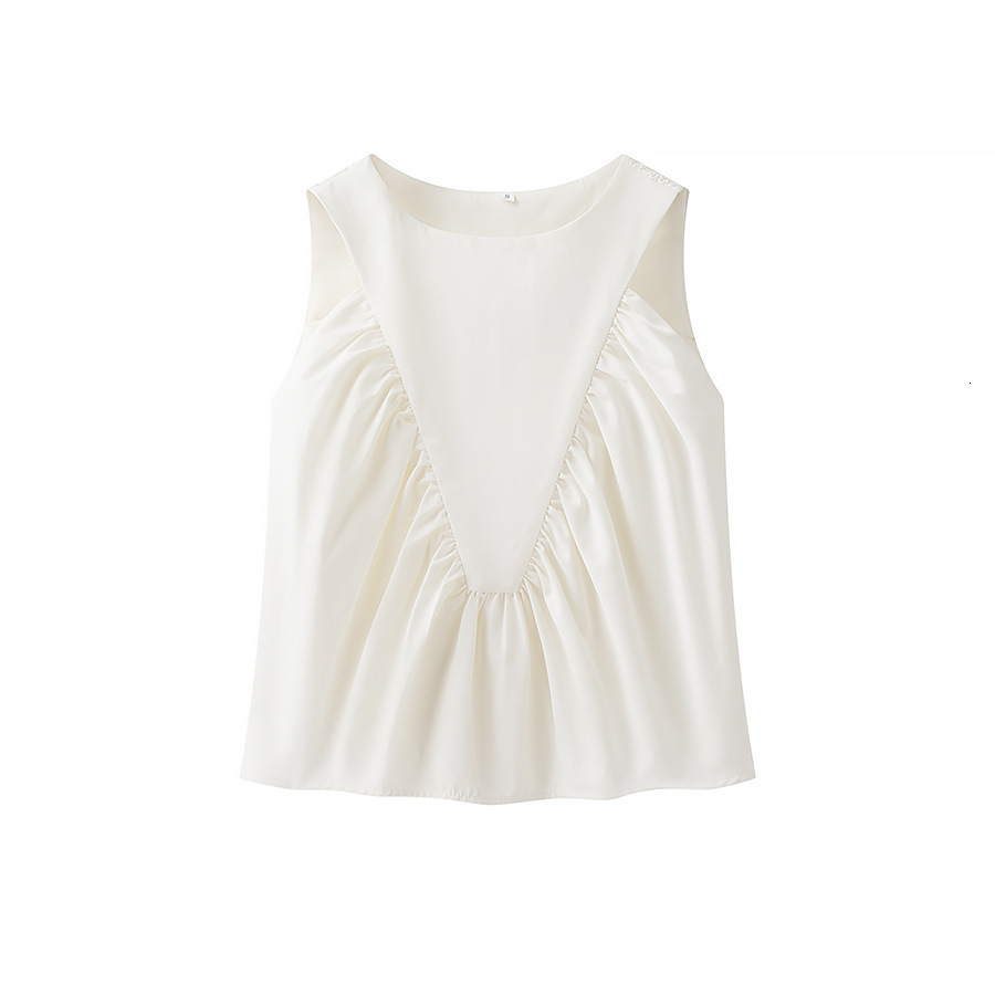 Z Womens Fashion 2025 Summer New Style Simple Versatile Solid Color Pleated Sleeveless Tank Top T200502
