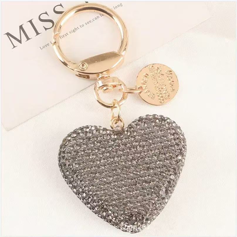 Diamond encrusted sparkling heart keychain fashion gold key ring car key pendant cute car key, handbag and backpack decorative jewellery girls gift