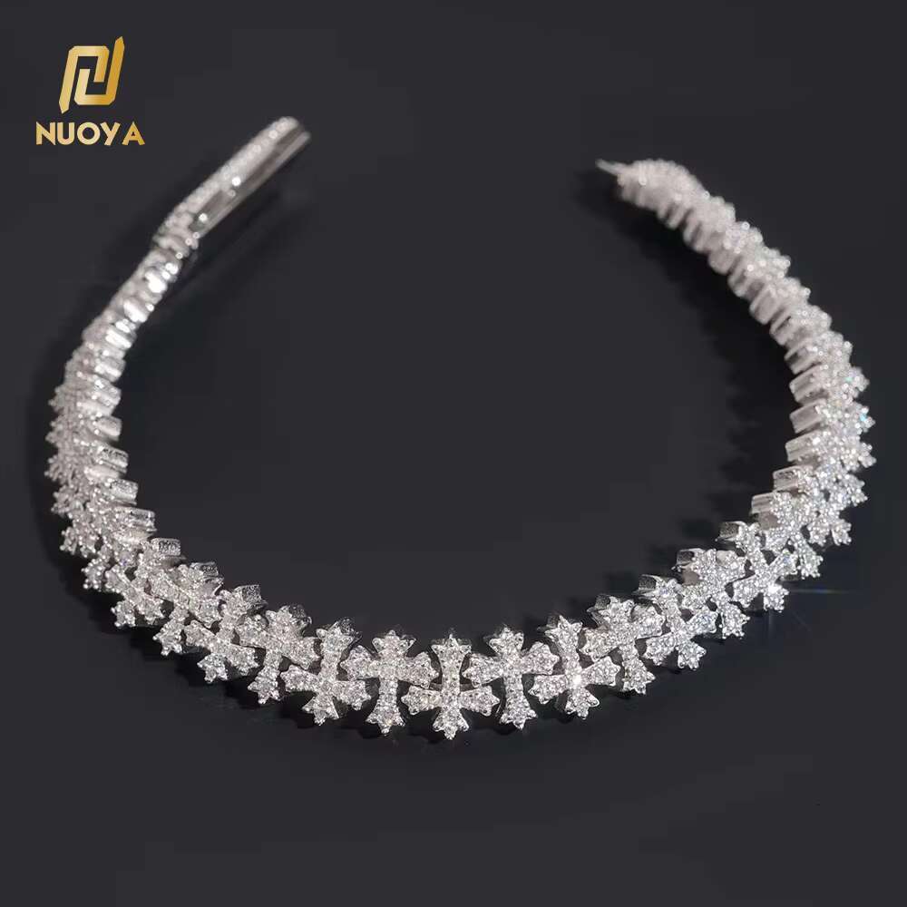 Moissanite 8mm 925 Silver Cross Chain VVS Moissanite Cuban Chain Rap Hip Hop Diamond Necklace Mens and Womens Rock Jewelry